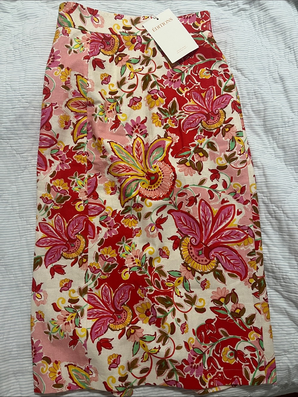 NWT Sezane Editions Floral Midi Skirt with Pink & Red Patchwork